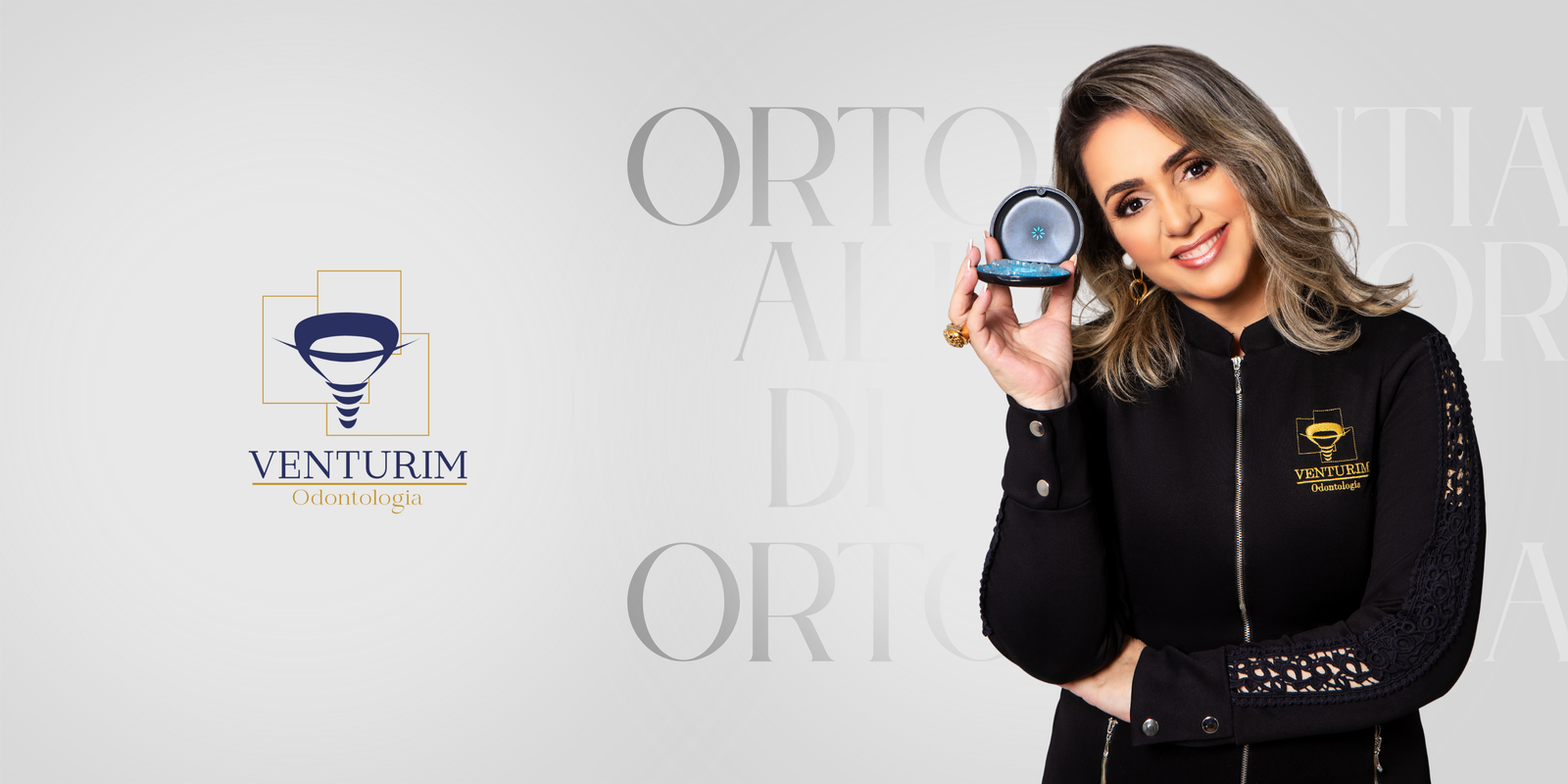 Banner que destaca os serviços de alinhadores invisíveis da Dra. Vanessa.